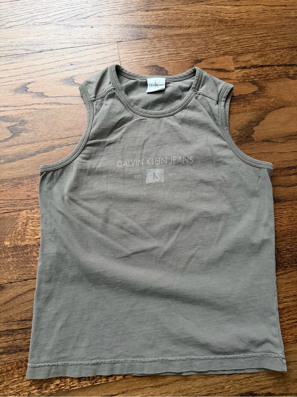 Vintage Calvin Klein Jeans Sleeveless Top, Olive Green, Size Small